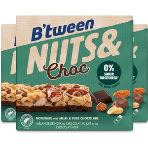 3x Hero B'tween Nuts & Choc Notenmix Chocolade Melk Puur 3 x 32 gr