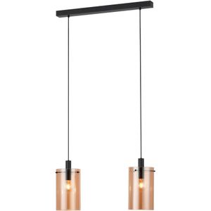 Hanglamp Polverara 2-lichts zwart met amber glas