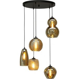 Hanglamp Quinto smoke 5lichts op ronde plaat van 50 cm