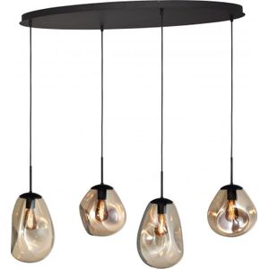 Hanglamp Lava 4-lichts met goudkleurig glas en ovale plafondplaat