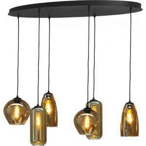 Hanglamp Quinto 6-lichts met smoke glas en ovale plafondplaat
