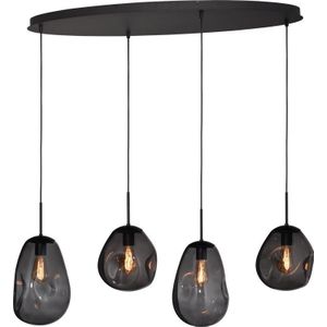 Hanglamp Lava 4-lichts met smoke glas en ovale plafondplaat