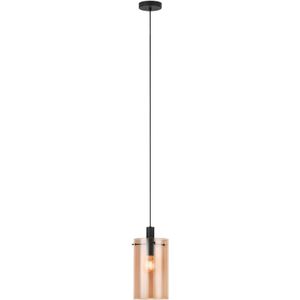 Hanglamp Polverara 1-lichts zwart met amber glas