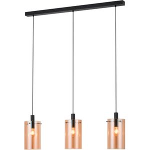 Hanglamp Polverara 3-lichts zwart met amber glas