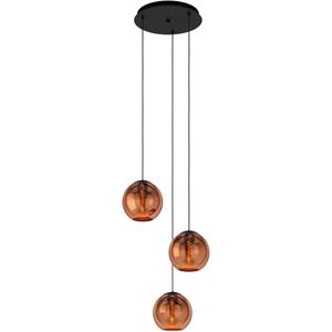 Hanglamp Cordoba 3-lichts rond zwart met koper glas