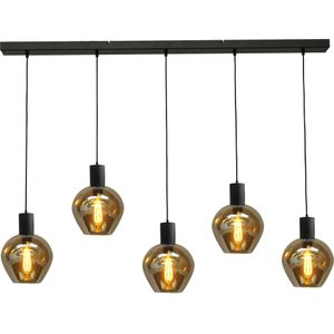 Hanglamp Bounty 5lichts mat zwart met bolglas Recht