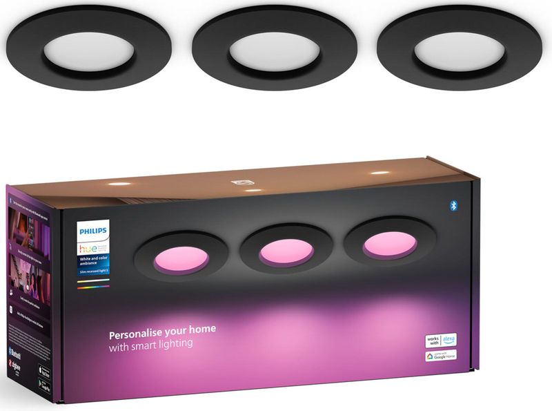 Philips - Hue Platte Inbouwspots - Wit - 3-pack - 90mm - Bluetooth Compatibel - LED Spots