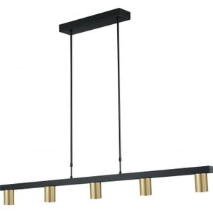 Hanglamp Bounce 5lichts zwart met mat goud 130 cm