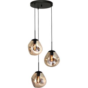 Hanglamp Lava 3-lichts rond mat zwart met goudkleurig glas