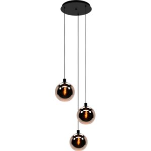 Hanglamp Cordoba 3-lichts rond zwart met koper glas