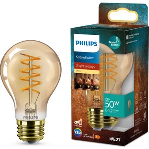 Philips LED Spiraal Goud - SceneSwitch - 50W - E27 - A60 Standaard