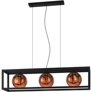 Hanglamp Cordoba 3-lichts zwart met koper glas
