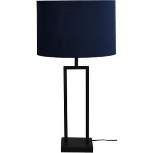 Tafellamp Veneto mat zwart  groot met donker blauwe kap