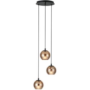 Hanglamp Lemorieta 3lichts Zwart met goudkleurig glas