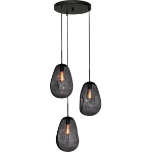Hanglamp Lava 3-lichts rond mat zwart met smokeglas