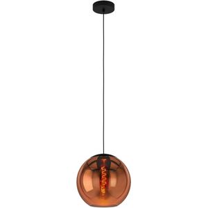 Hanglamp Cordoba 1-lichts zwart met koper glas
