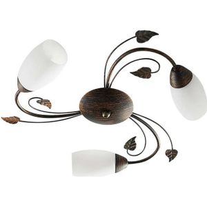 Lindby - plafondlamp - 3 lichts - glas, metaal - H: 9.5 cm - E14 - wit, zwart goud geborsteld
