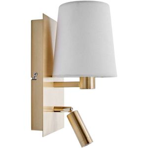 Lindby - Wandlamp - 1licht - stof, metaal - H: 30.8 cm - wit, messing