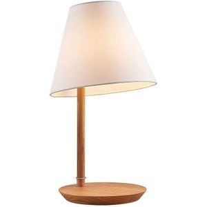 Lucande - Tafellamp - 1licht - stof, hout - H: 50 cm - E27 - wit, donker eiken