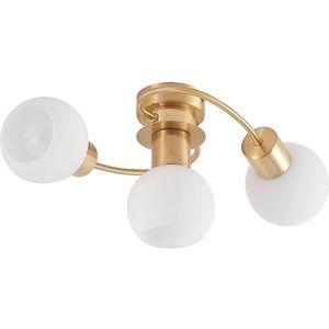 Lindby - plafondlamp - 3 lichts - glas, ijzer - H: 18 cm - E14 - messing, wit