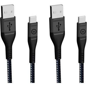 BlueBuilt Usb A naar Usb C Kabel 1,5m Kevlar Zwart Duo Pack