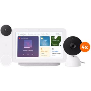 Google Nest Cam Indoor Wired 4-pack + Nest Deurbel + Nest Hub 2