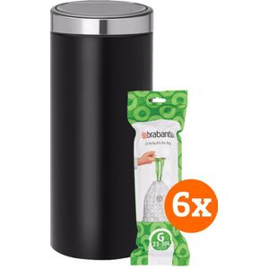 Brabantia Touch Bin 30 Liter Matt Black + Vuilniszakken (120 stuks)