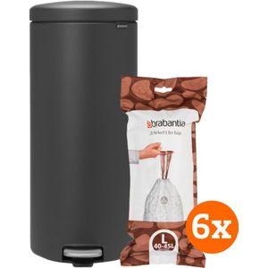 Brabantia NewIcon Pedaalemmer 30 Liter Infinite Grey + Vuilniszakken (120 stuks)