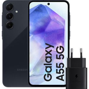 Samsung Galaxy A55 256GB Donkerblauw 5G + Samsung 25 Watt Snellader Zwart