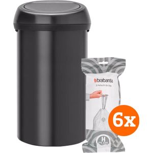 Brabantia Touch Bin 60 Liter Matt Black + Vuilniszakken (120 stuks)