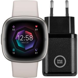 Fitbit Sense 2 Zilver/Wit + BlueBuilt Oplader