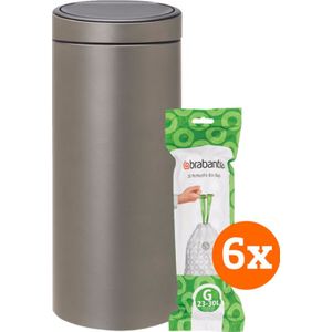 Brabantia Touch Bin 30 Liter Platinum + Vuilniszakken (120 stuks)