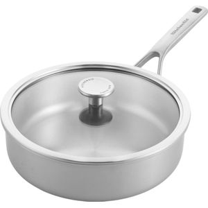 KitchenAid Multi-Ply RVS Hapjespan - ø 24cm 3,1L - met glazen deksel - inductie - PFAS-vrij