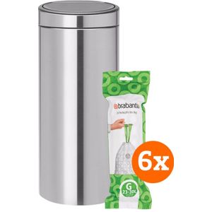 Brabantia Touch Bin 30 Liter Matt Steel + Vuilniszakken (120 stuks)