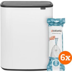 Brabantia Bo Touch Bin 2 x 30 Liter White + Vuilniszakken (120 stuks)