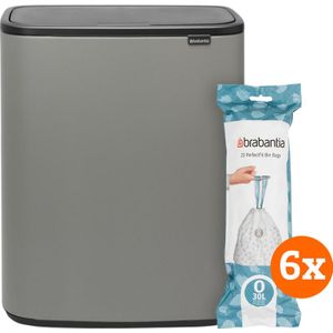 Brabantia Bo Touch Bin 2 x 30 Liter Mineral Concrete Grey + Vuilniszakken (120 stuks)