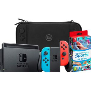 Nintendo Switch Rood/Blauw + Nintendo Switch Sports + BlueBuilt Beschermhoes