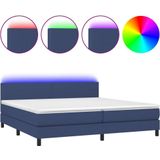 VidaXL Boxspring met Matras en LED Stof Blauw 200x200 cm