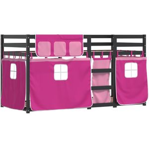 vidaXL Stapelbed met gordijnen 90x190 cm grenenhout roze