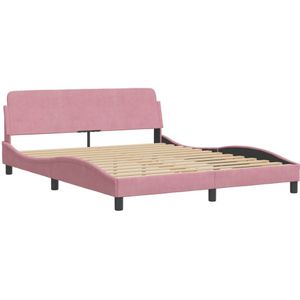 vidaXL Bedframe met hoofdeinde fluweel roze 160x200 cm