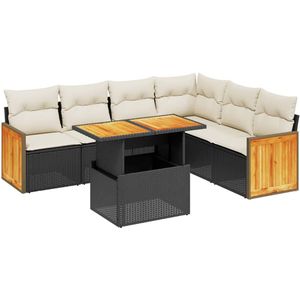 vidaXL 7-delige Loungeset met kussens poly rattan zwart