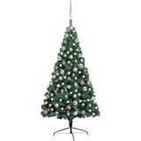 vidaXL Kunstkerstboom met verlichting en kerstballen half 150 cm groen