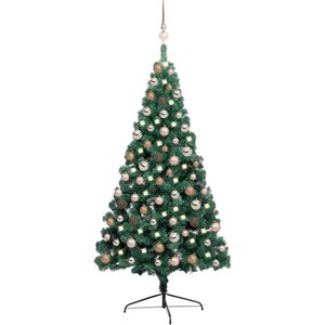 vidaXL Kunstkerstboom met verlichting en kerstballen half 150 cm groen