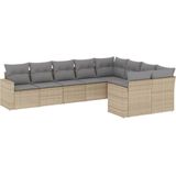vidaXL - 9-delige - Loungeset - met - kussens - poly - rattan - beige