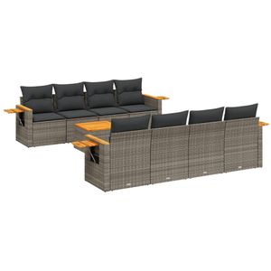 vidaXL - 9-delige - Loungeset - met - kussens - poly - rattan - grijs
