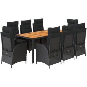 vidaXL 9-delige Tuinset poly rattan zwart