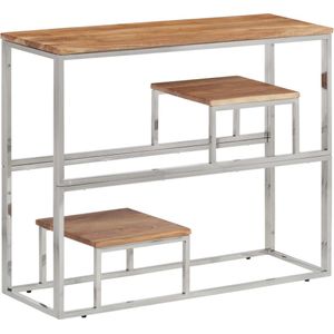 vidaXL - Wandtafel - roestvrij - staal - en - massief - acaciahout - zilverkleurig