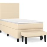 vidaXL Boxspring met matras stof crèmekleurig 90x200 cm