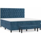 vidaXL Boxspring met matras fluweel donkerblauw 160x200 cm