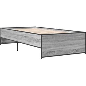 vidaXL Bedframe bewerkt hout en metaal grijs sonoma eiken 100x200 cm